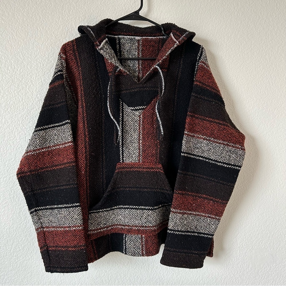 Unisex Striped Hooded Sweater - Black and Brown Skater, Grunge, Hippie, Cozy